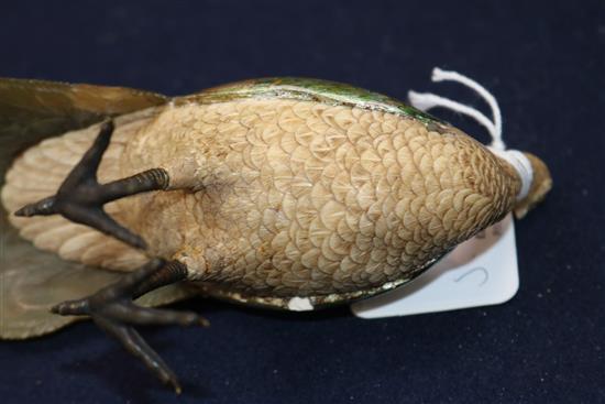 A Japanese Shibayama style ivory, mother-of-pearl and bronze peacock